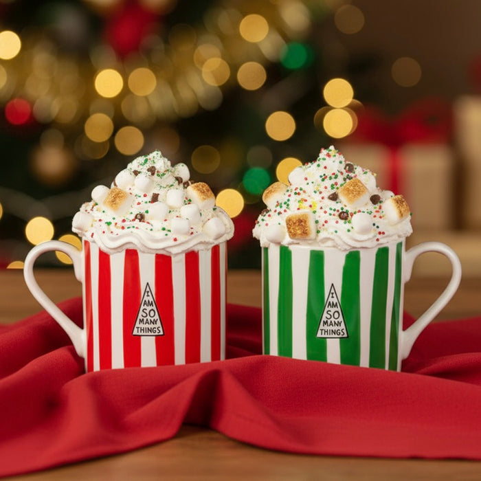 Red & Green Striped Limited Edition Christmas Mug Set