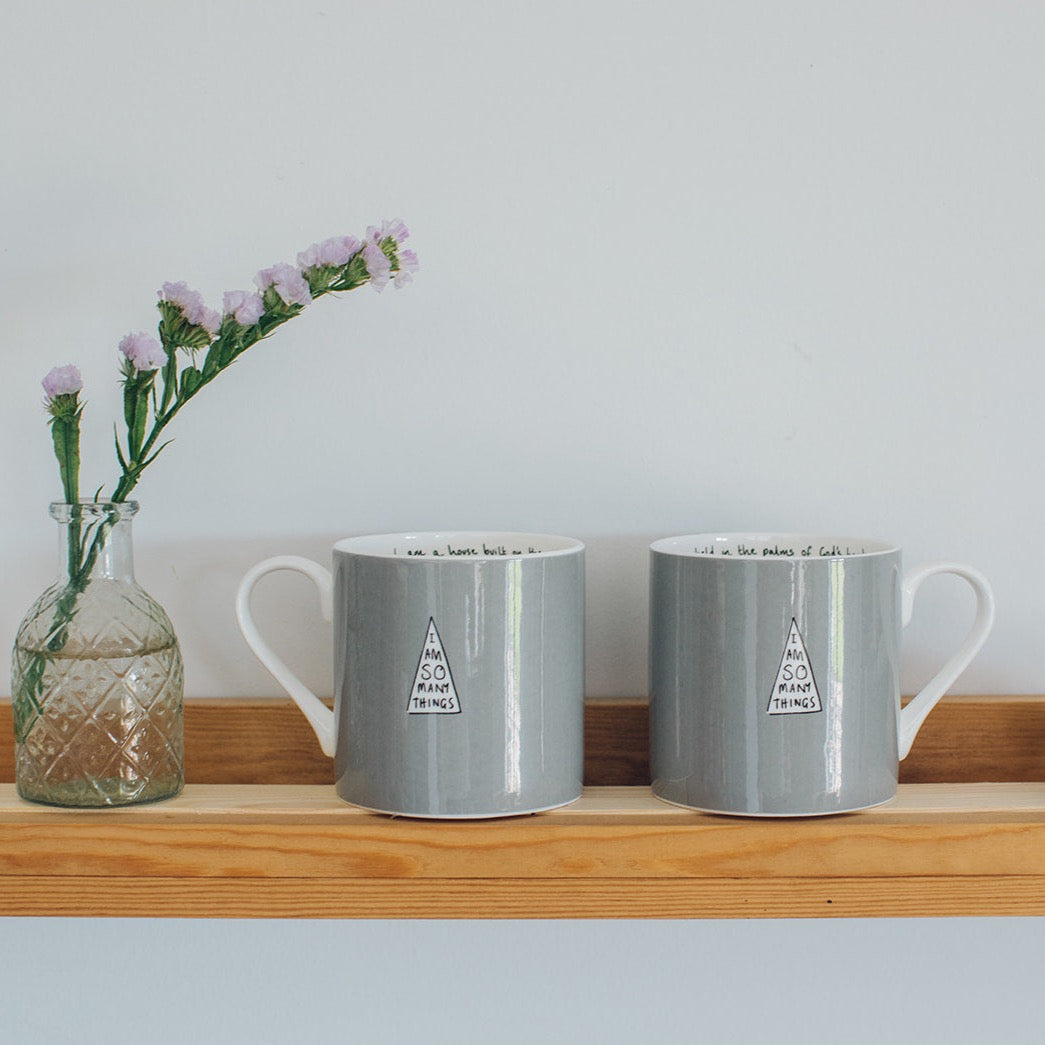 Grey 'Strong' Christian Mug Set of 2